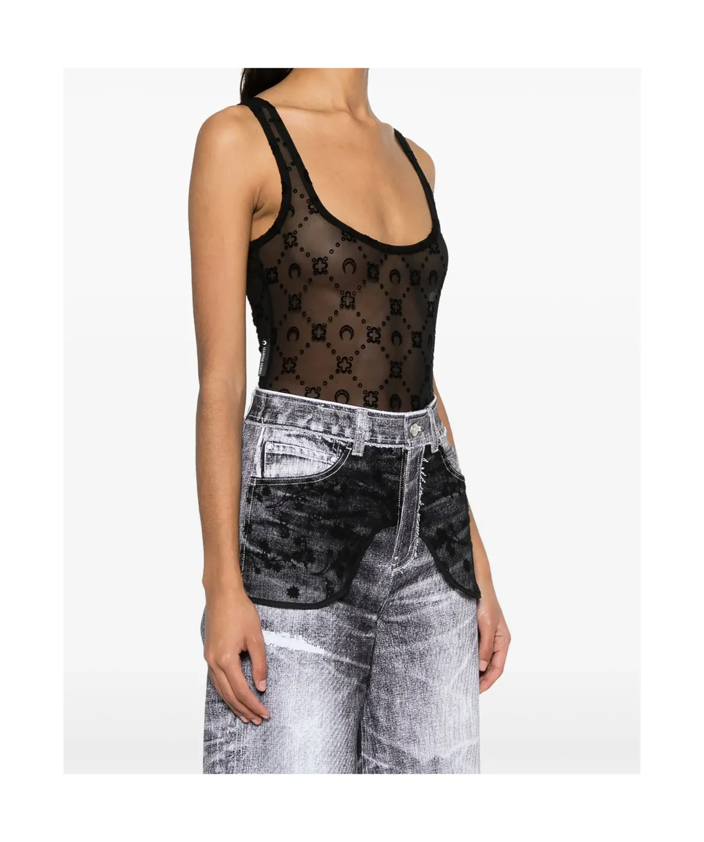 Square Neck Mesh Bodysuit