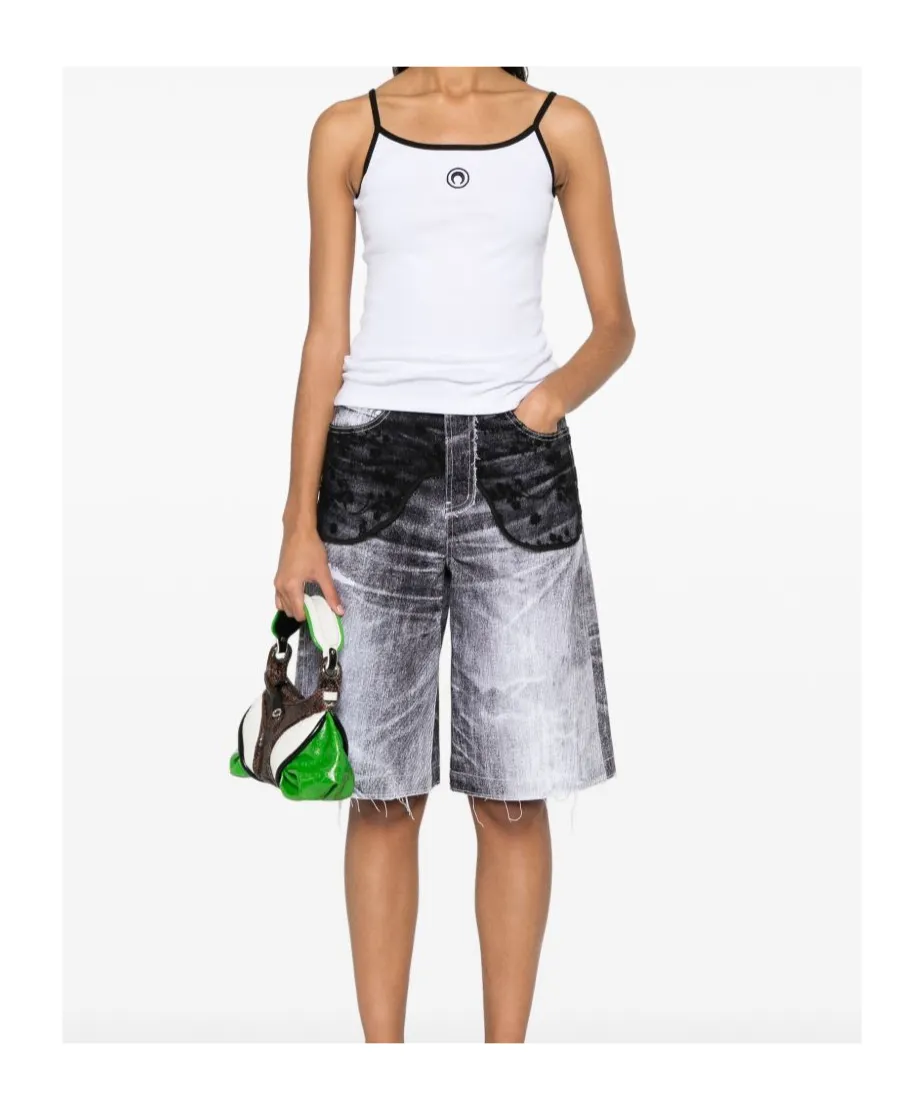 Contrast Trim Moon Logo Ribbed Tank Top
