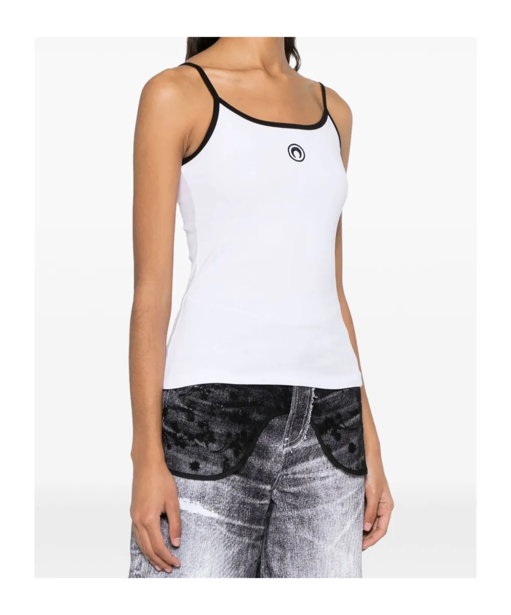 Contrast Trim Moon Logo Ribbed Tank Top