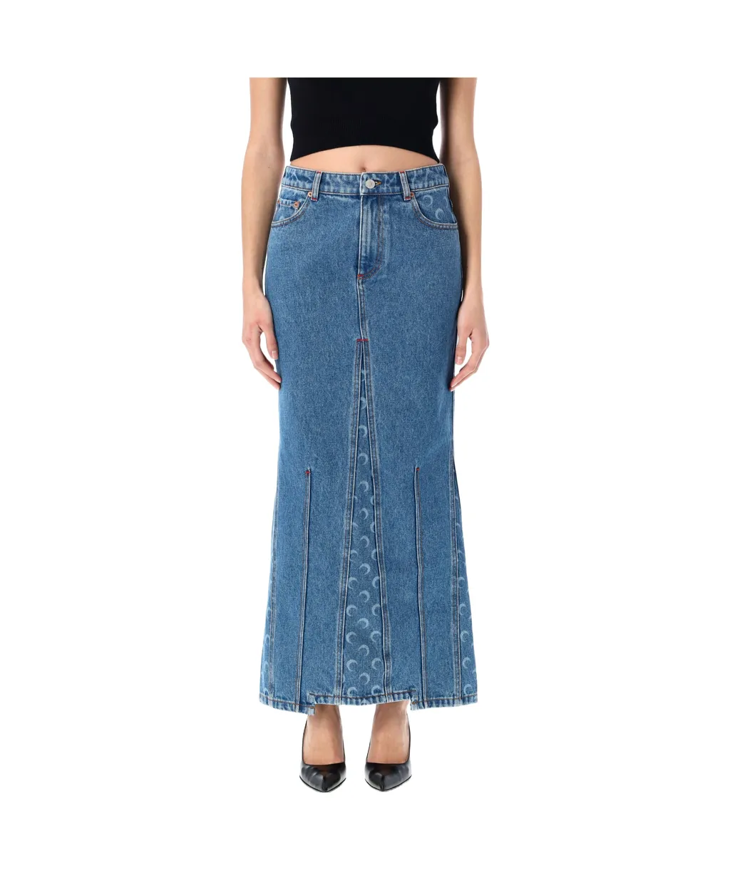 Moon Laser Denim Long Skirt