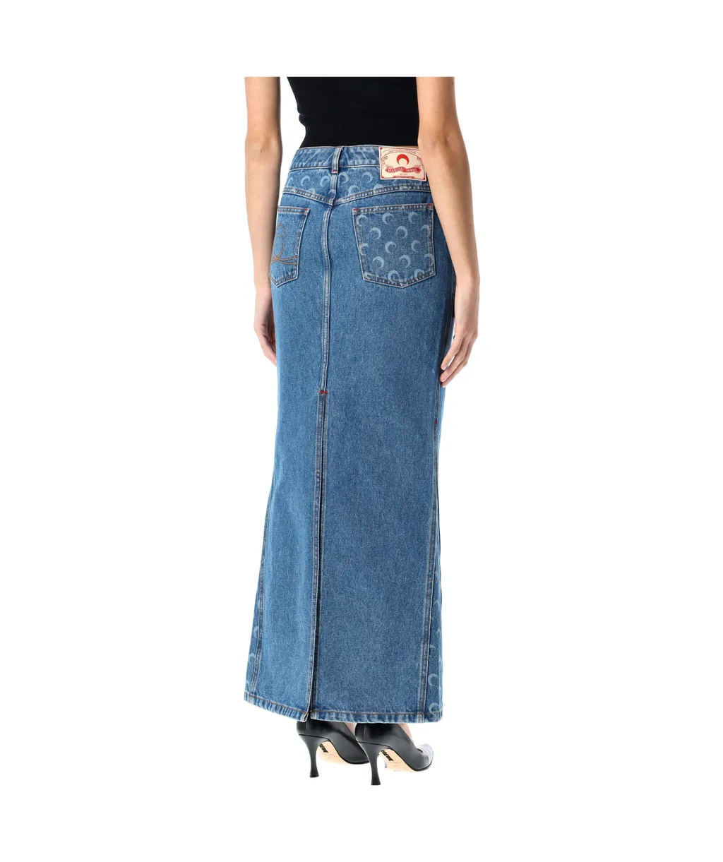 Moon Laser Denim Long Skirt