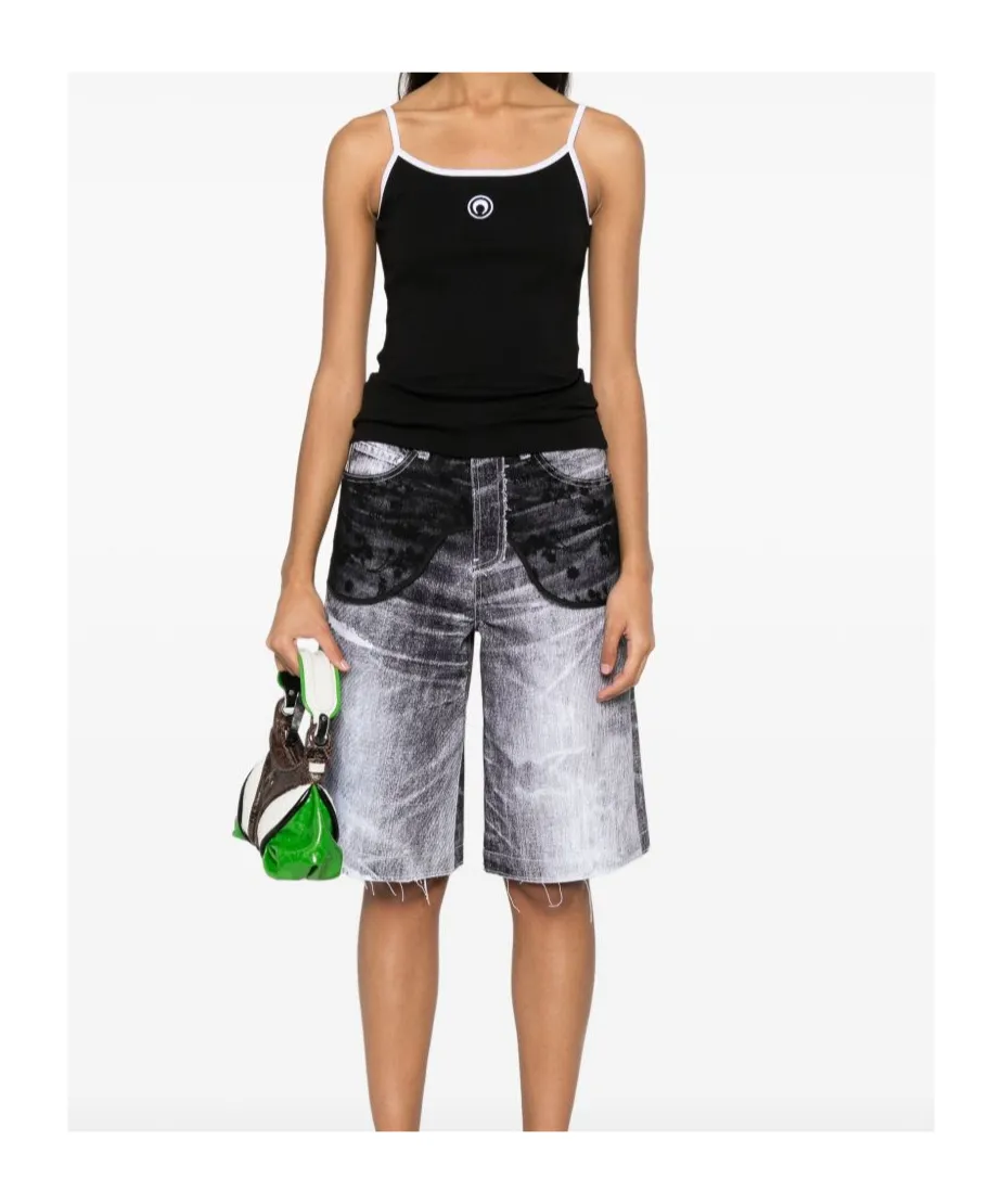 Contrast Trim Moon Logo Ribbed Tank Top