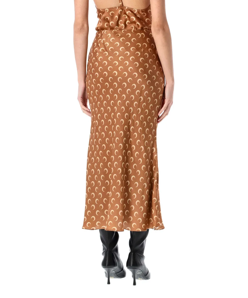 Crescent Moon-Print Flared Midi Skirt
