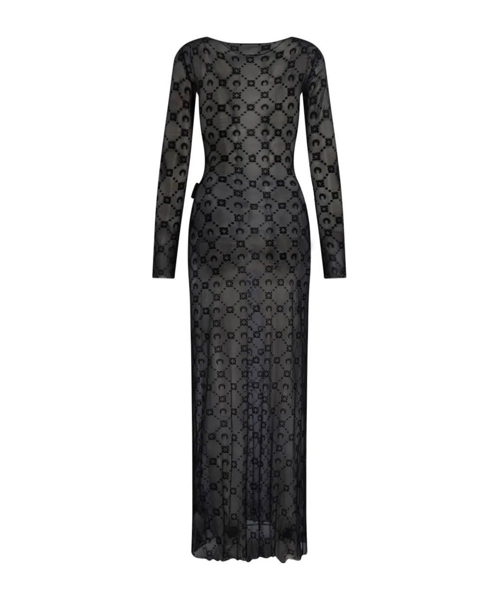 Moonogram Mesh Flock Long Dress