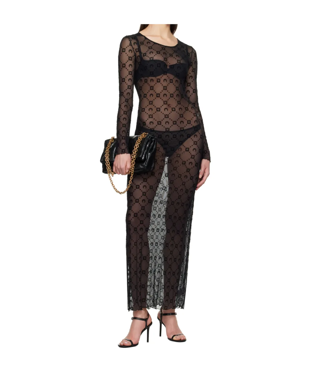Moonogram Mesh Flock Long Dress