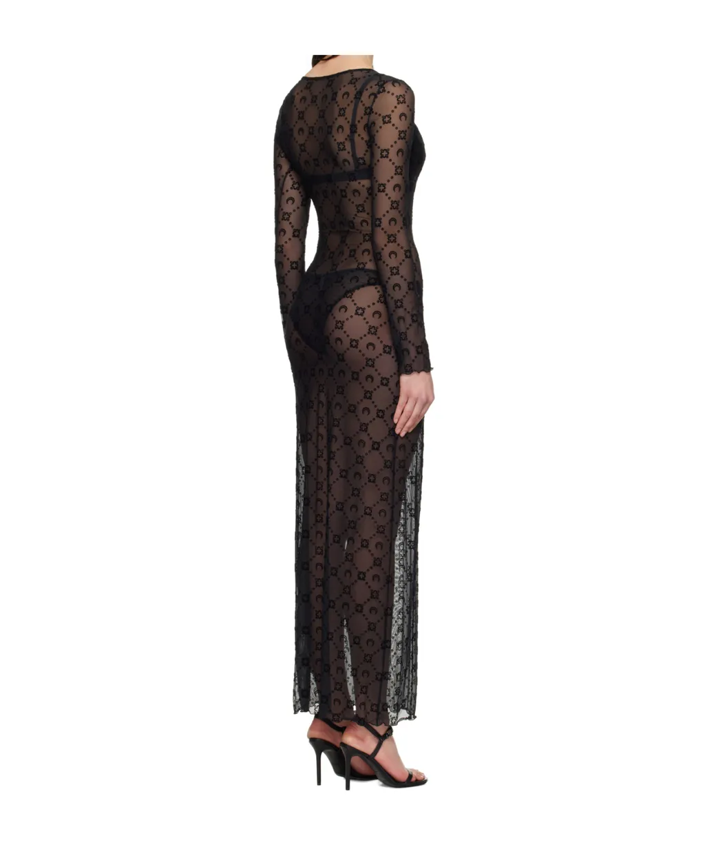Moonogram Mesh Flock Long Dress