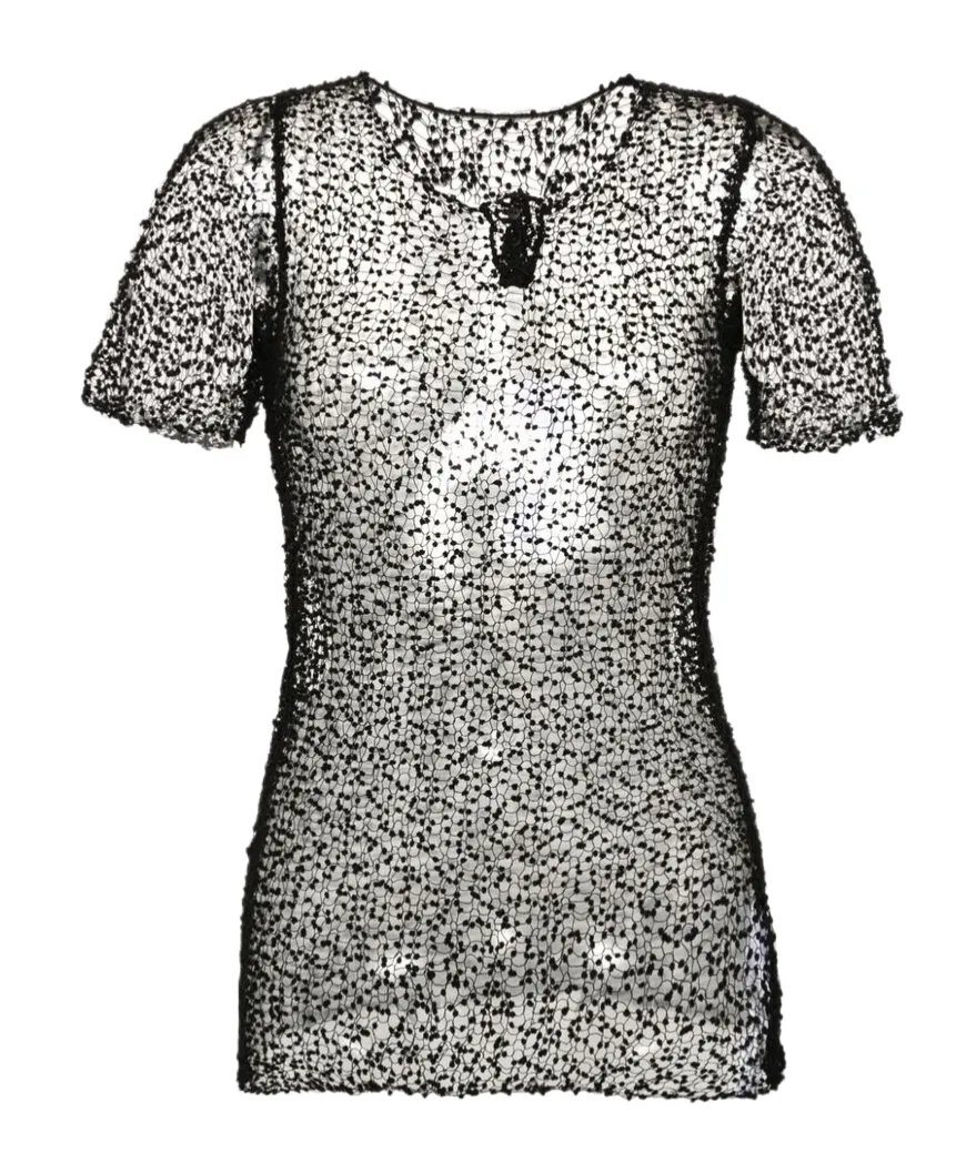 Semi-Sheer Top With Dot Embroidery