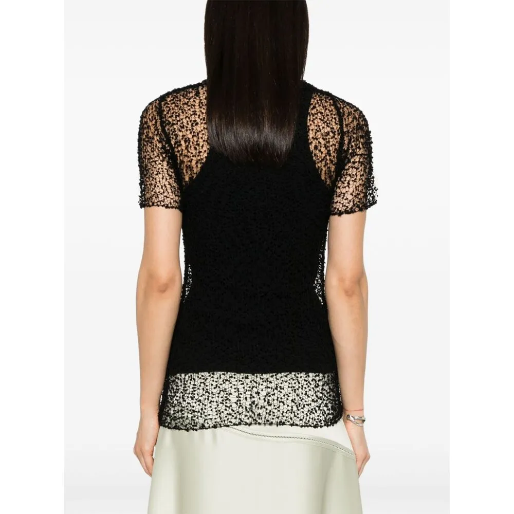 Semi-Sheer Top With Dot Embroidery