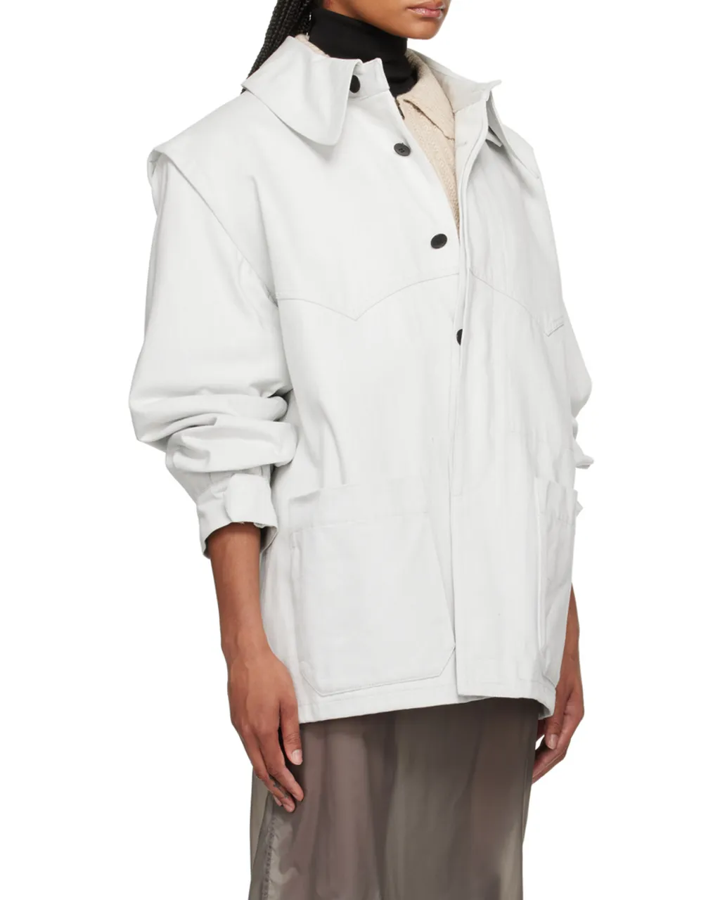 Oversize-Collar Straight Hem Denim Jacket