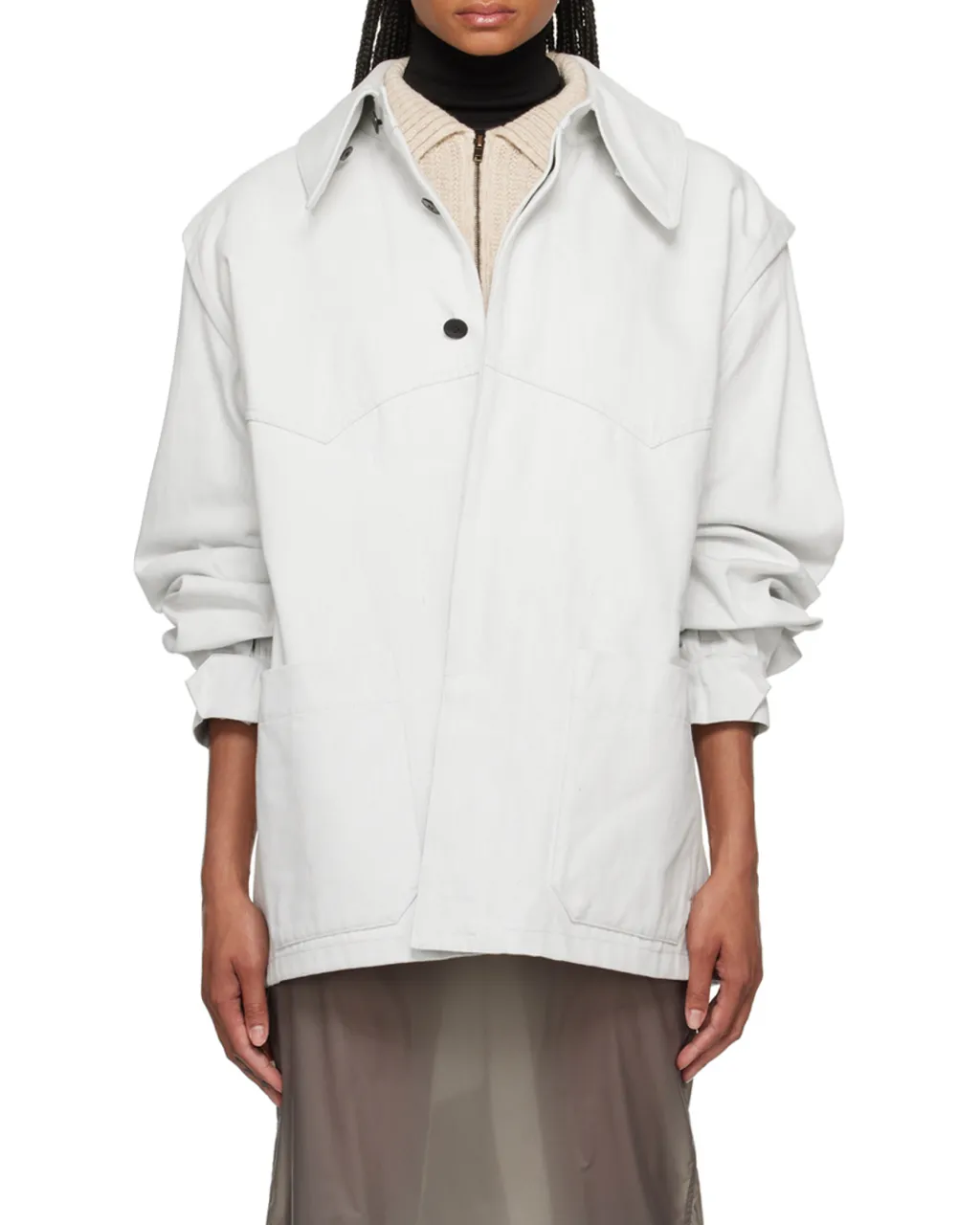 Oversize-Collar Straight Hem Denim Jacket