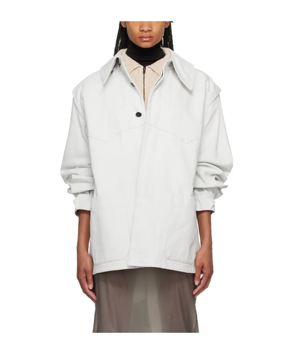 Oversize-Collar Straight Hem Denim Jacket