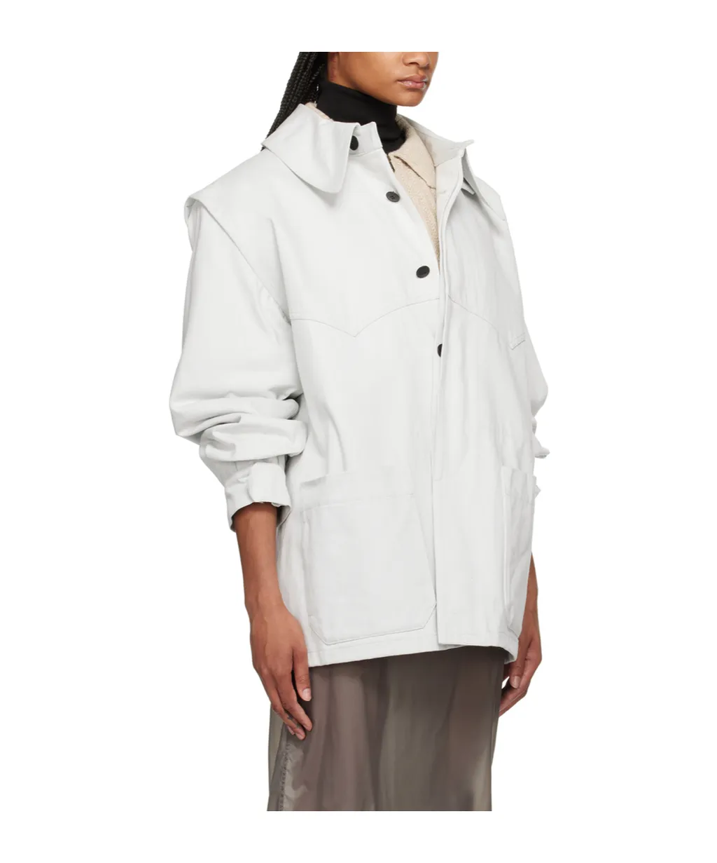 Oversize-Collar Straight Hem Denim Jacket