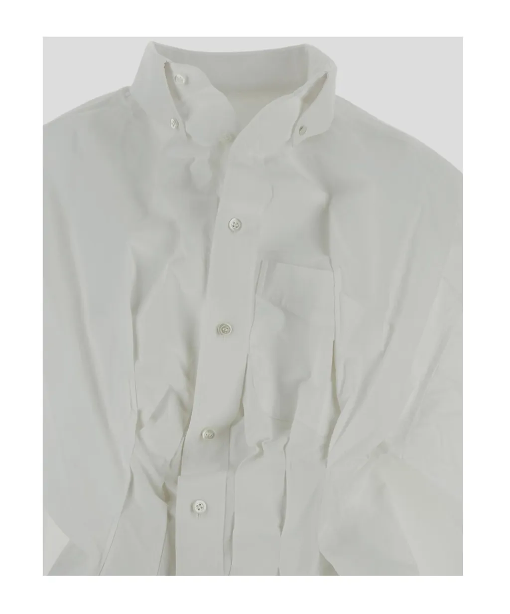 Ruched Collared Short-Sleeve Shirt