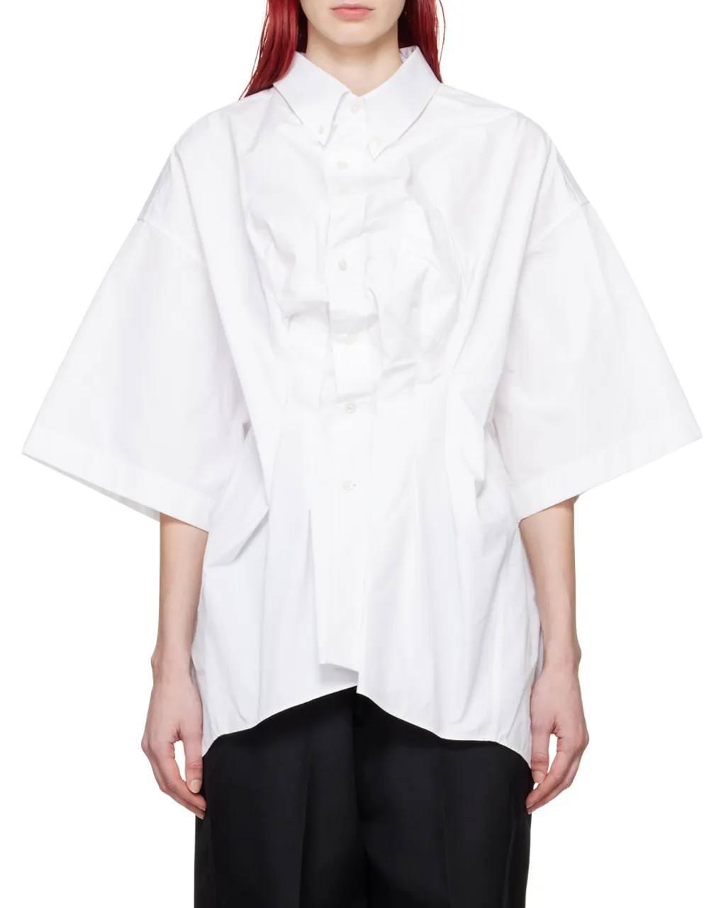 Ruched Collared Short-Sleeve Shirt
