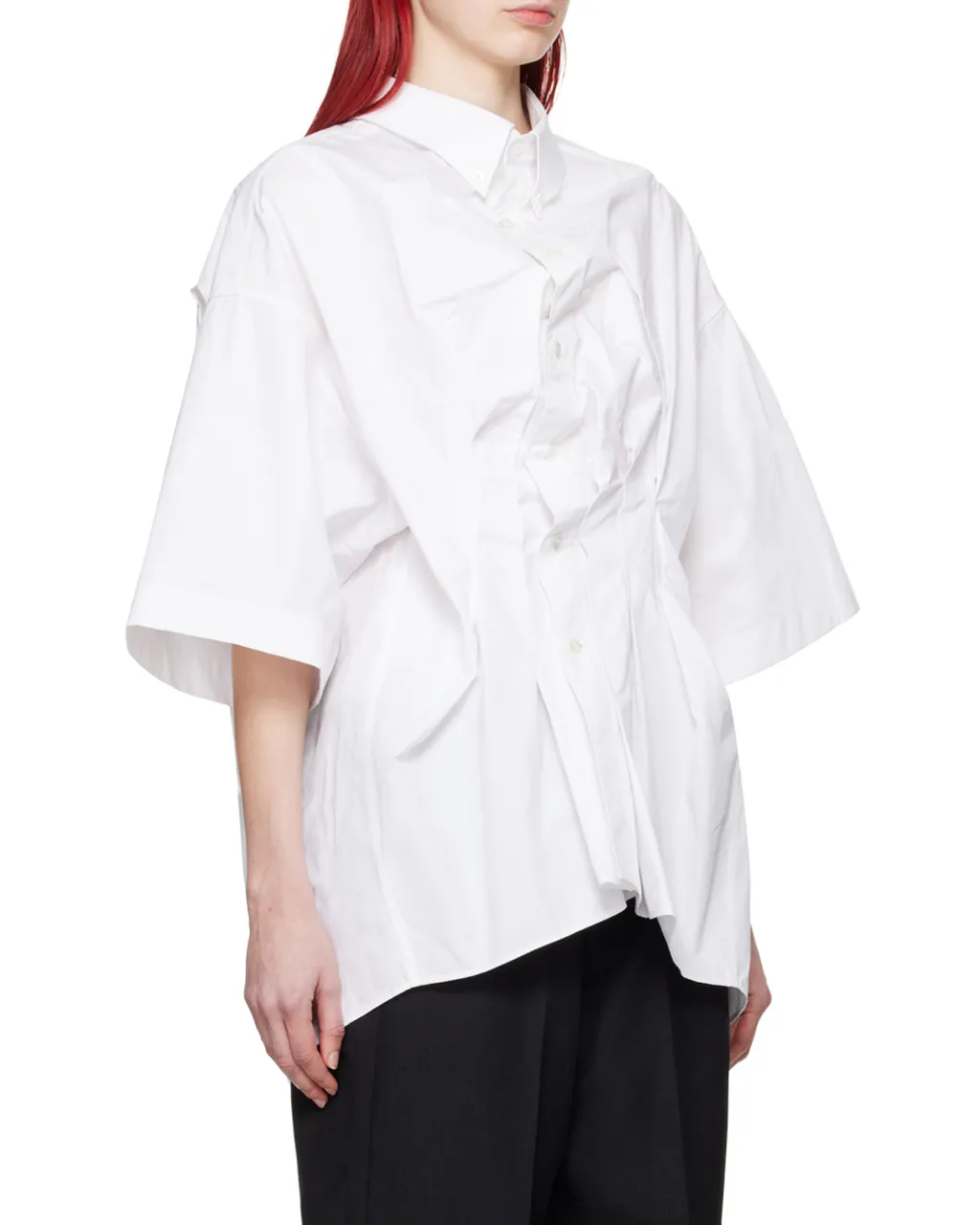 Ruched Collared Short-Sleeve Shirt