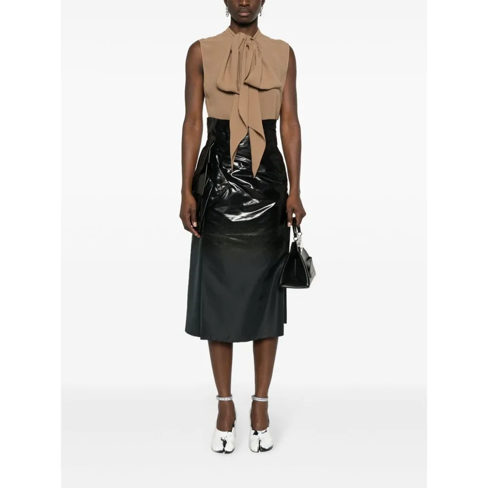 Coated Ruched Midi Skirt