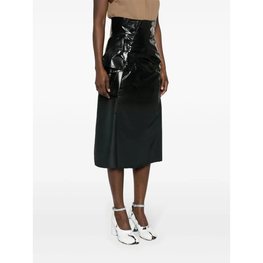 Coated Ruched Midi Skirt