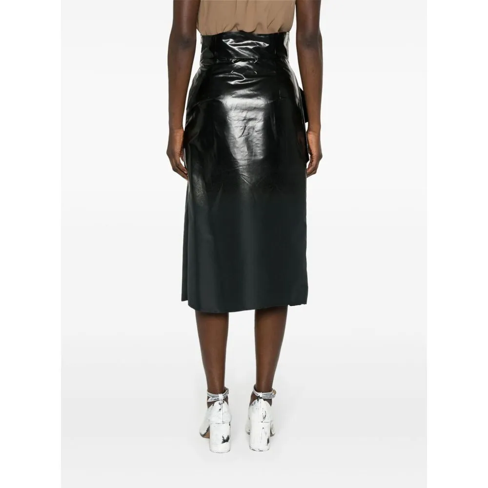 Coated Ruched Midi Skirt