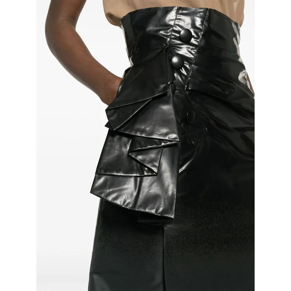 Coated Ruched Midi Skirt