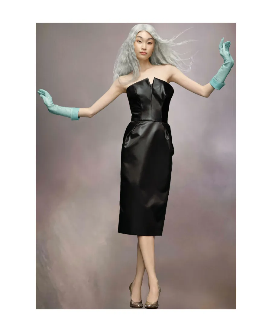 Strapless Pleat-Detailed Midi Dress