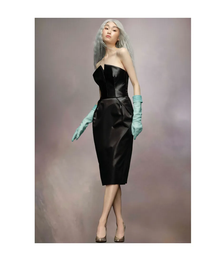 Strapless Pleat-Detailed Midi Dress