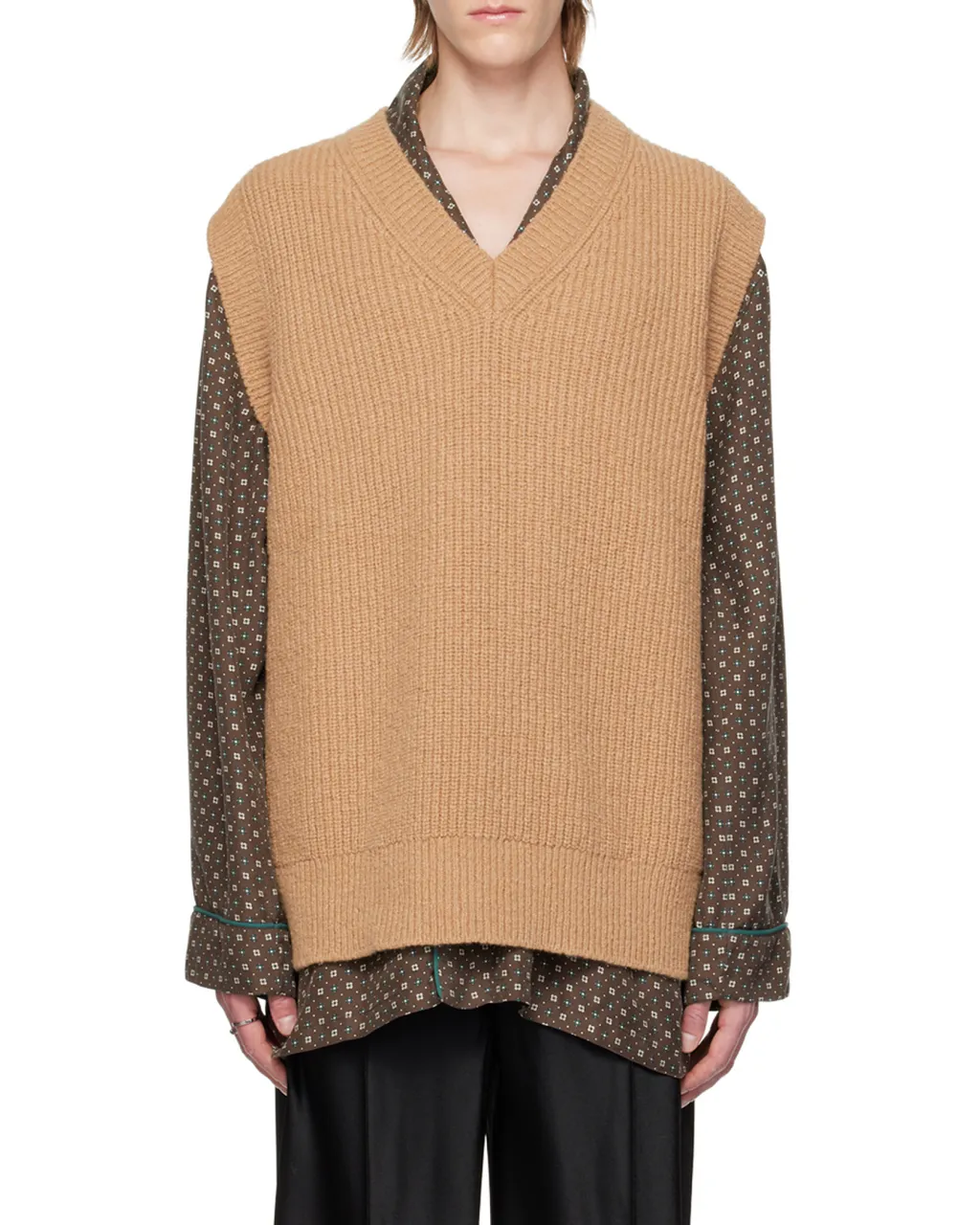 V-Neck Straight Hem Knitted Vest