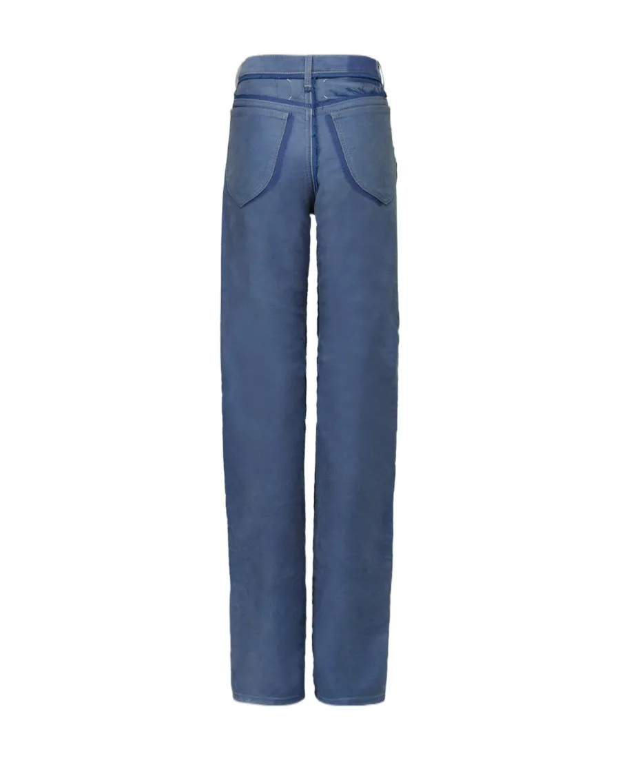 High-Waist Frayed-Detailed Straight-Leg Jeans