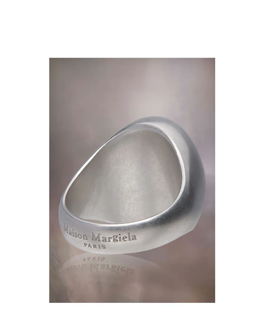 Logo-Engraved Brushed Finish Signet Ring