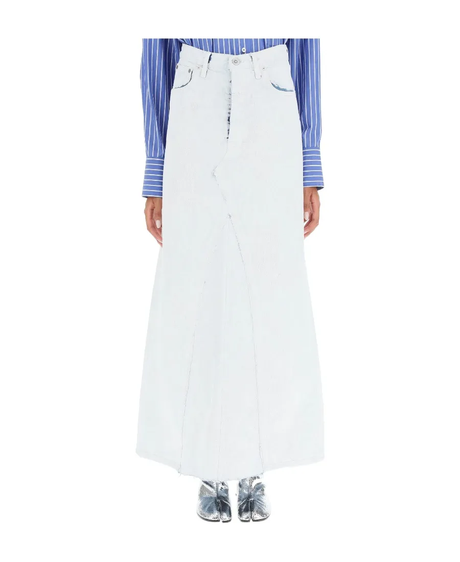 Raw-Cut Hem Midi Skirt