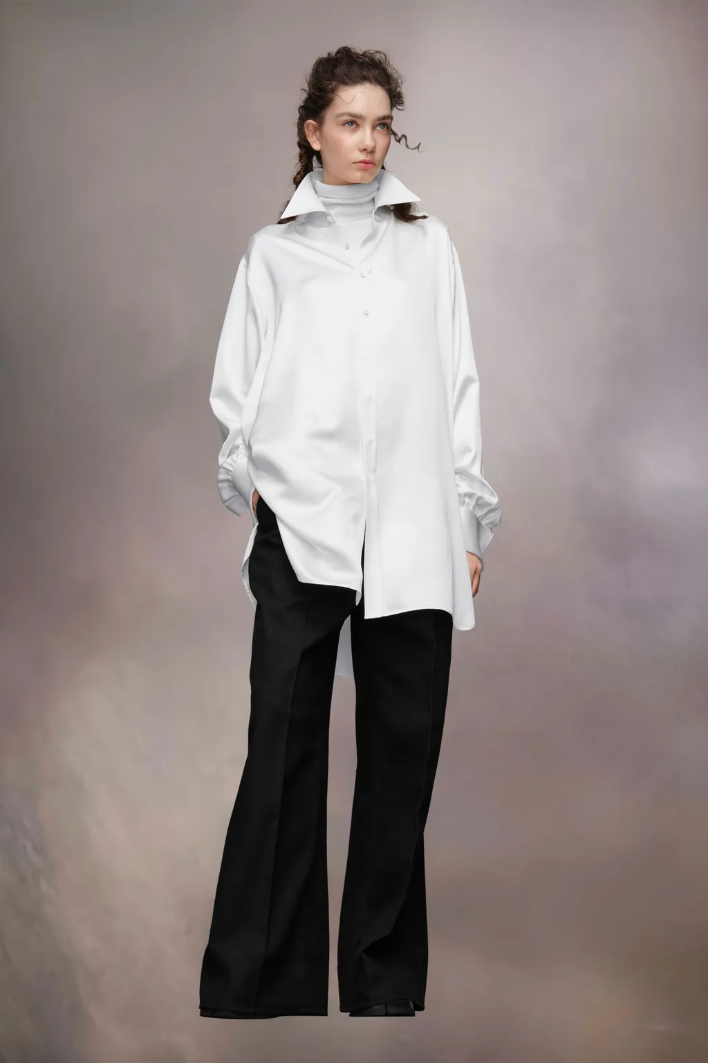 Long Sleeved Buttoned Satin Shirt