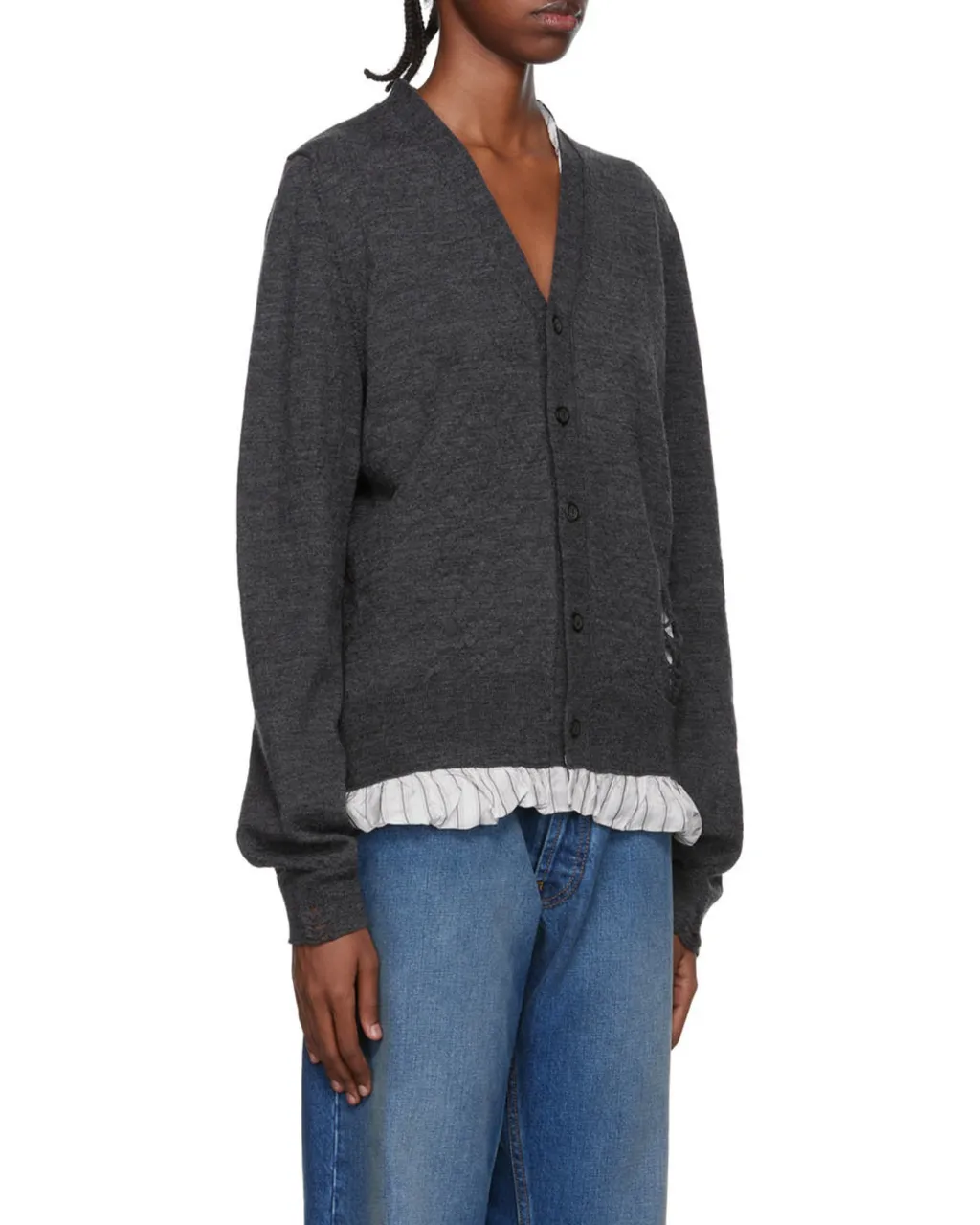Distressed-Finish Buttoned Cardigan