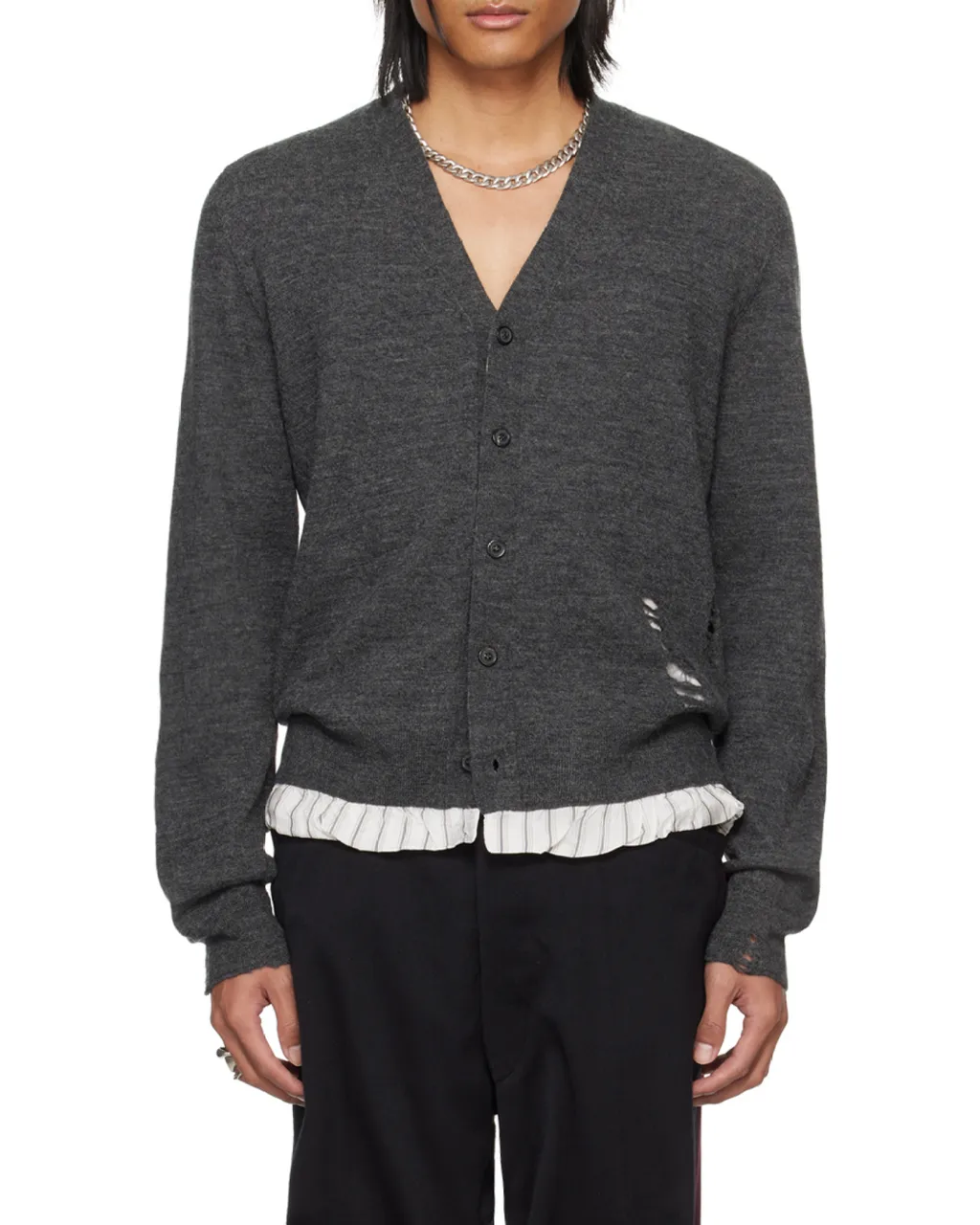 Distressed-Finish Buttoned Cardigan