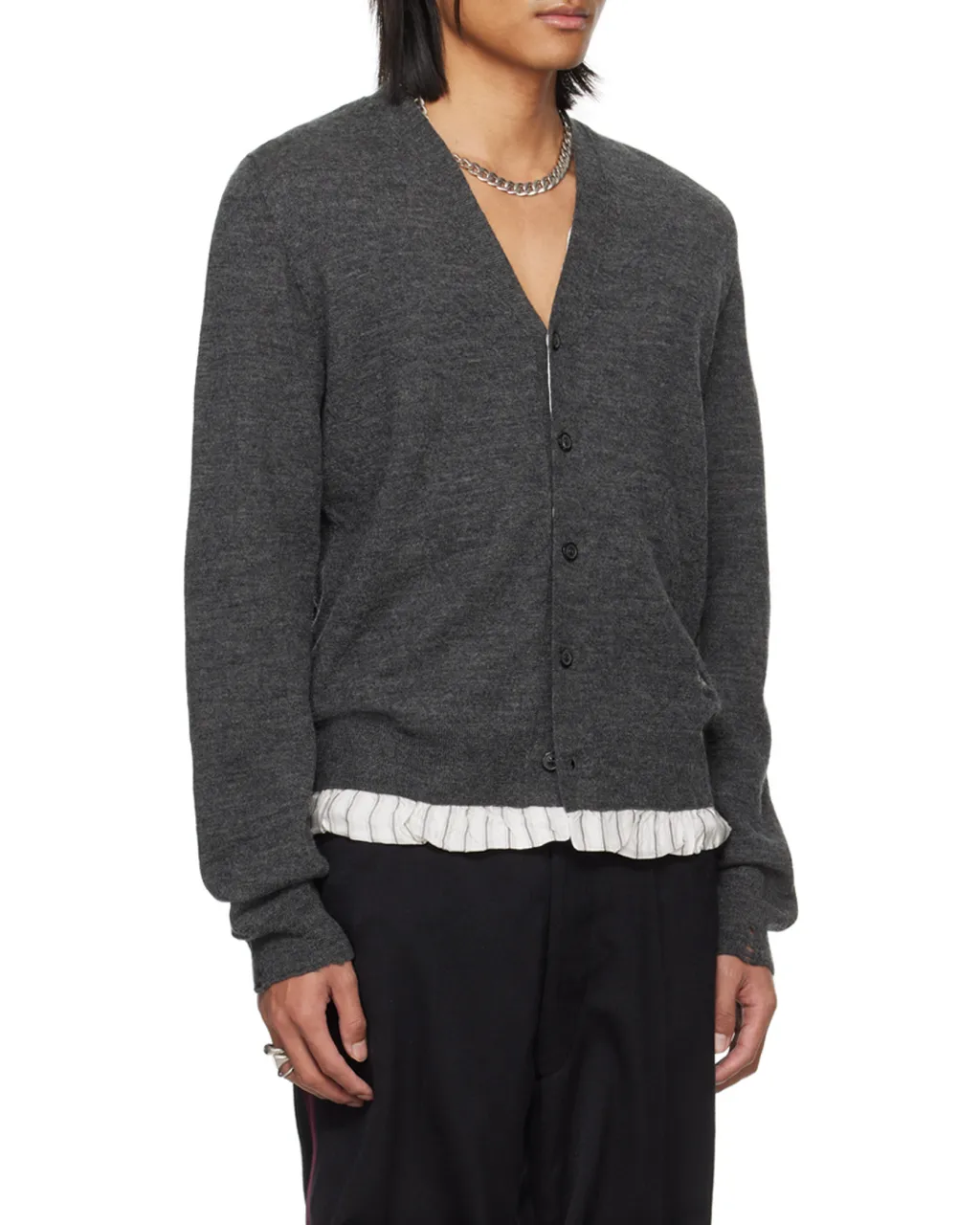 Distressed-Finish Buttoned Cardigan