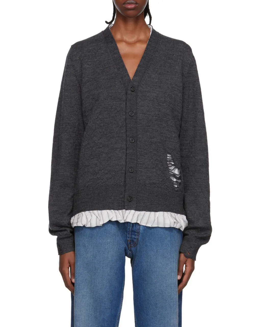 Distressed-Finish Buttoned Cardigan