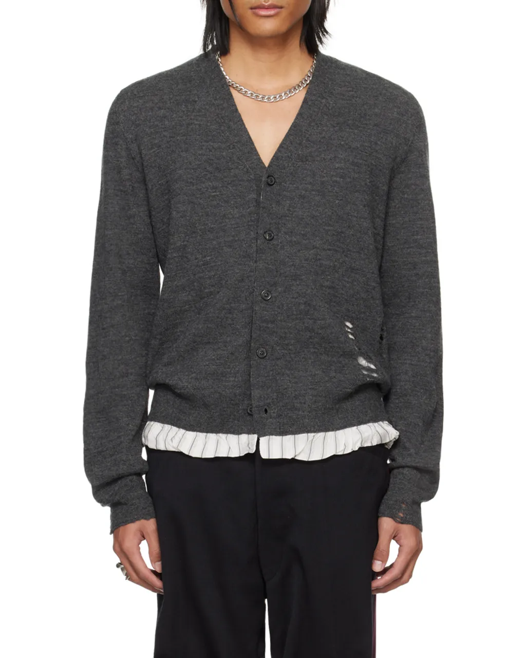 Distressed-Finish Buttoned Cardigan