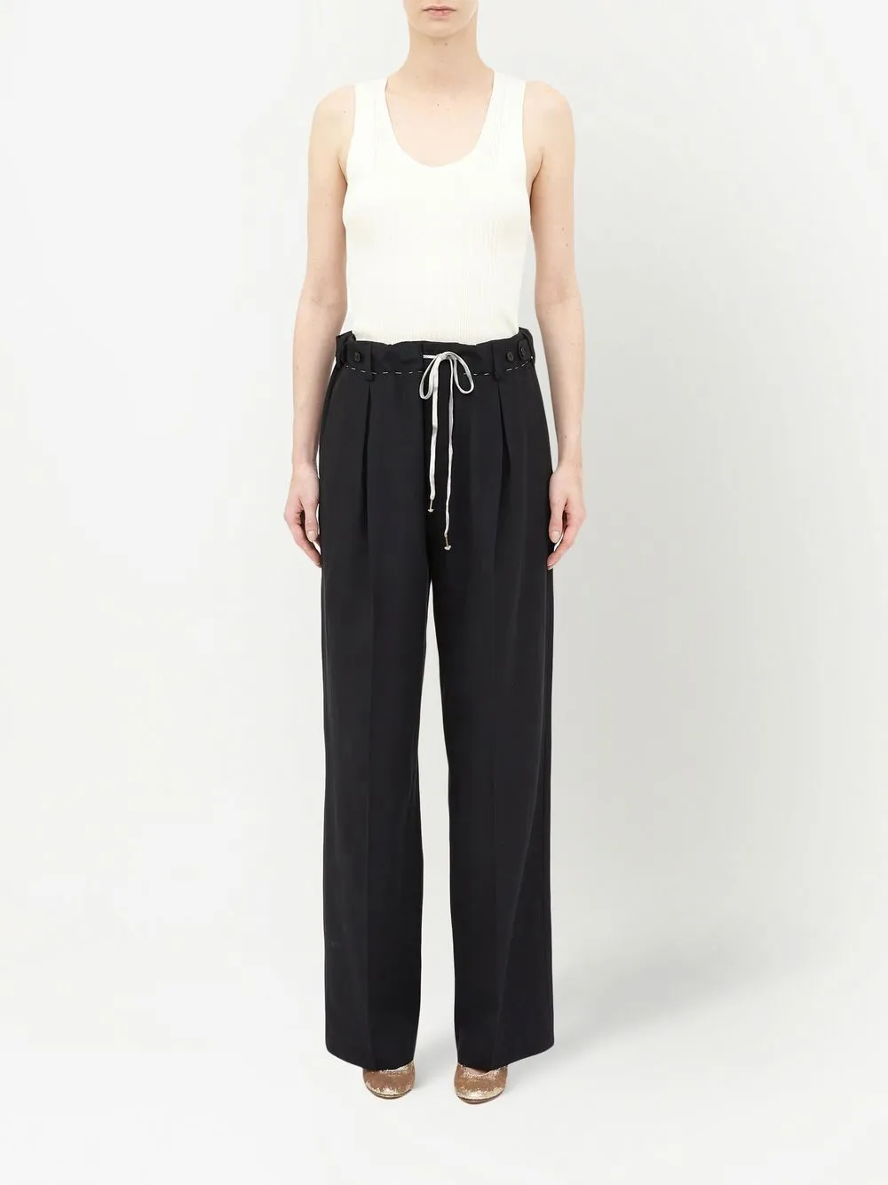 High-Waist Straight-Leg Drawstring Trousers