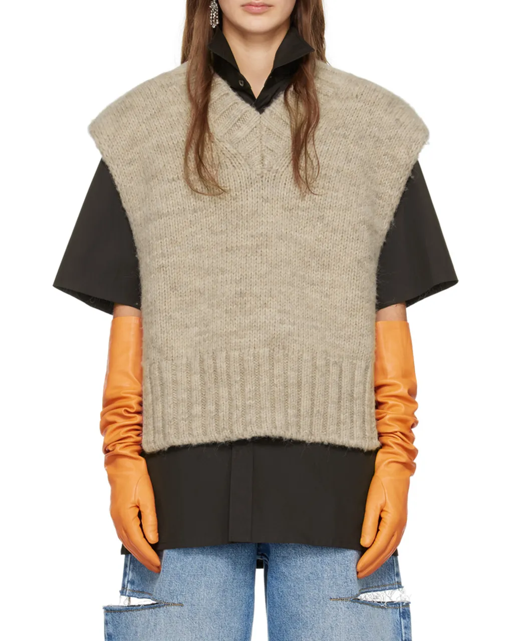 V-Neck Ribbed Knitted Vest