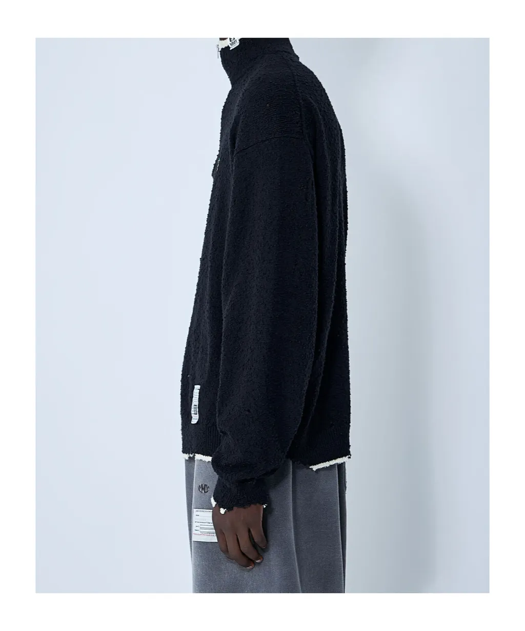 Quarter Zip-Up Distressed Jumper