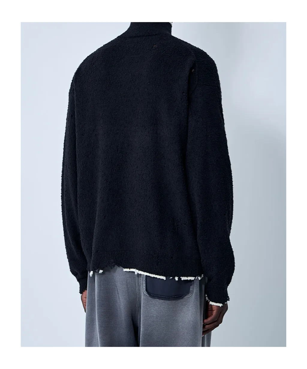 Quarter Zip-Up Distressed Jumper