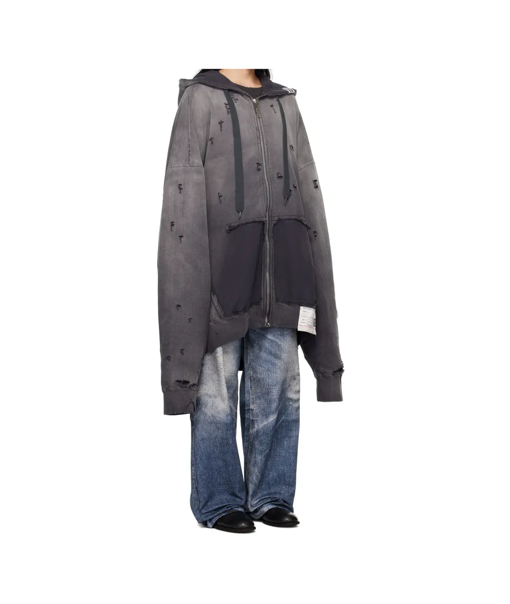 Distressed Zip-Up Hoodie