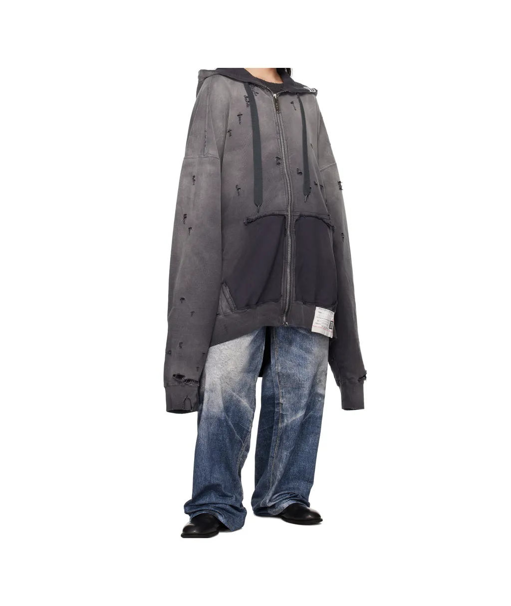Distressed Zip-Up Hoodie