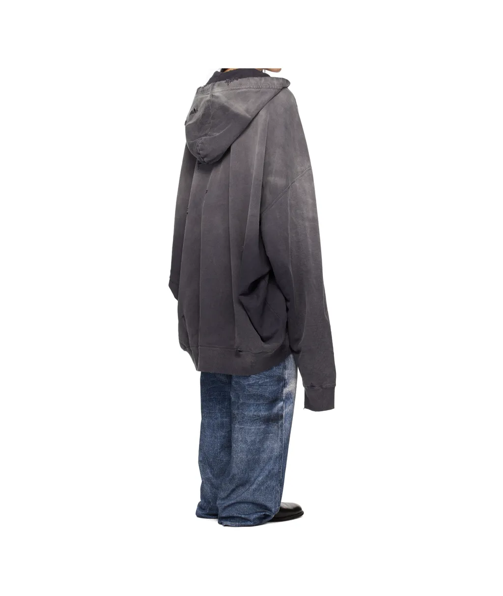 Distressed Zip-Up Hoodie
