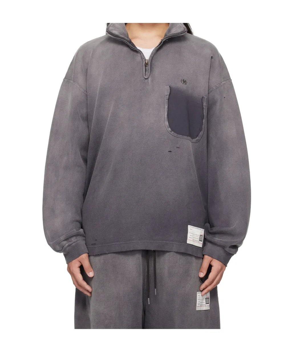 Distressed-Effect Half-Zip Sweatshirt