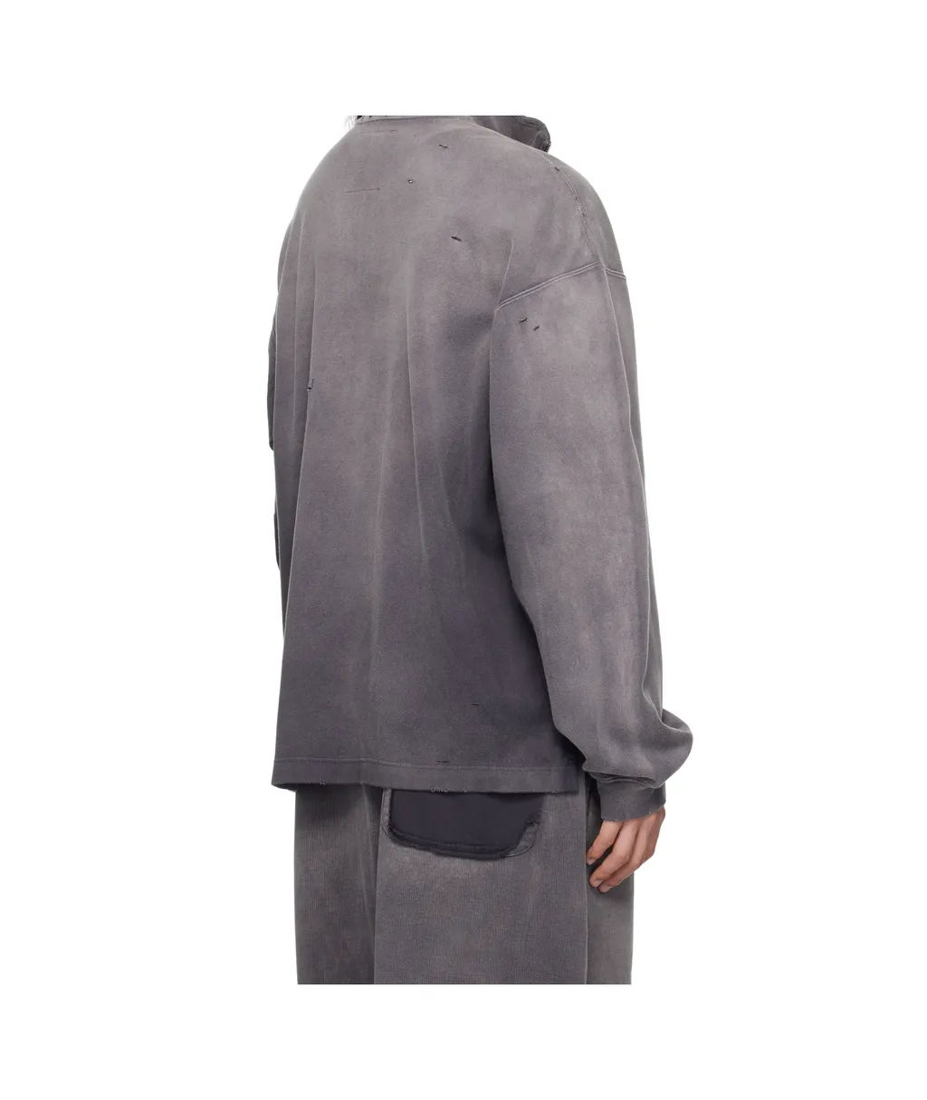 Distressed-Effect Half-Zip Sweatshirt