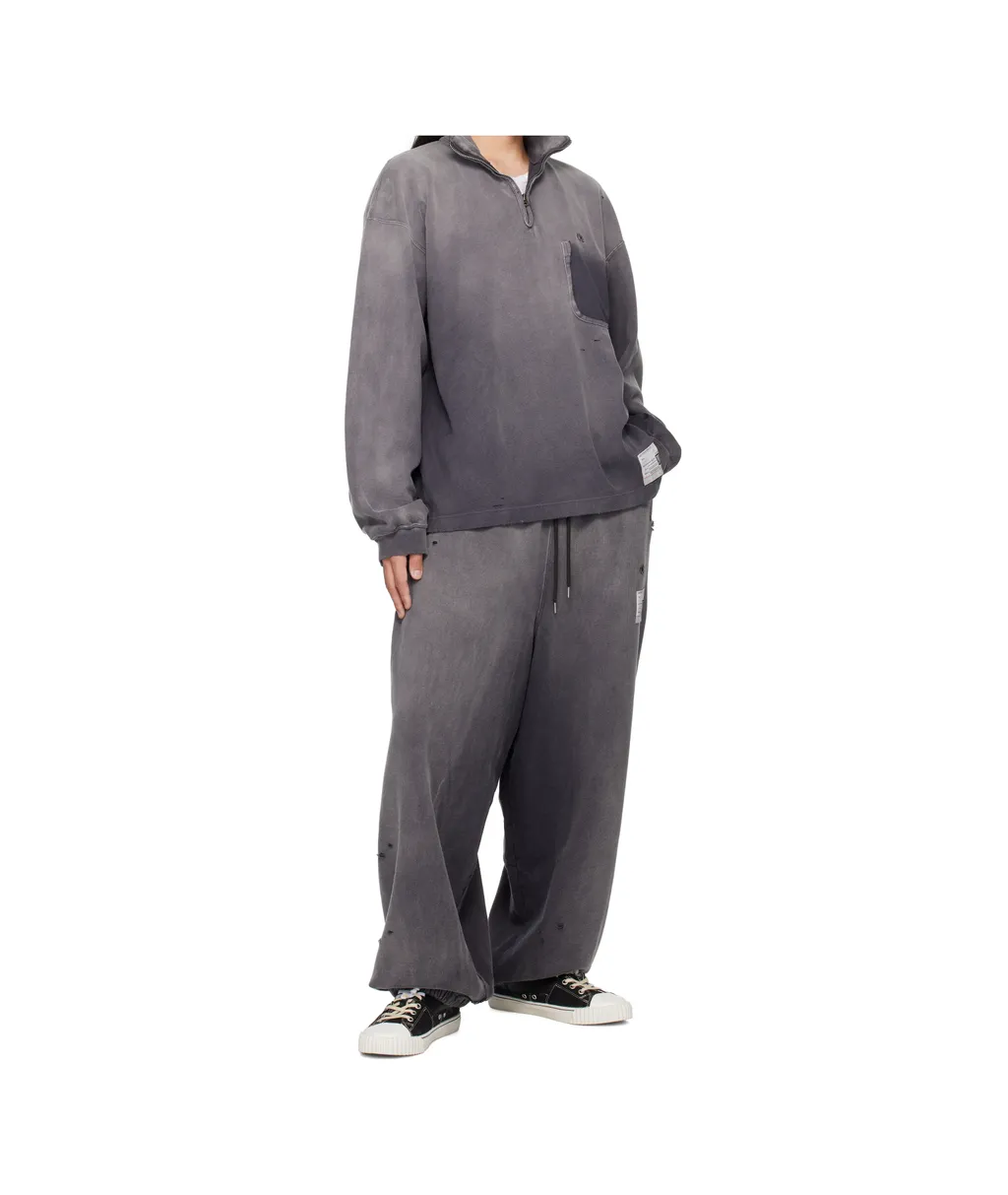 Distressed-Effect Half-Zip Sweatshirt