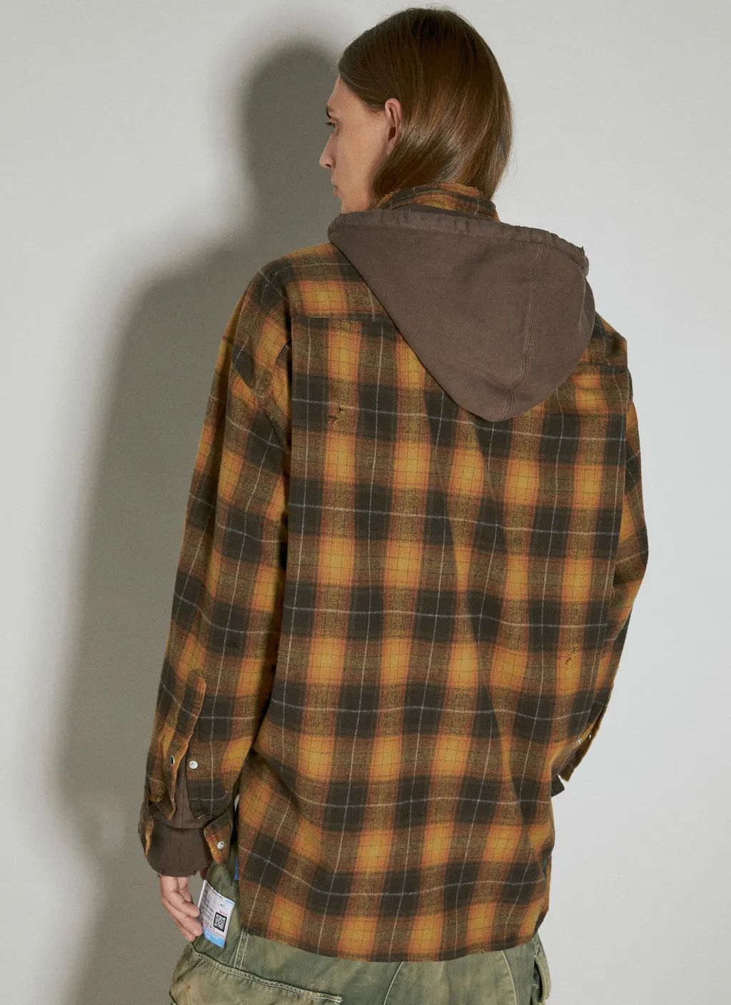 Plaid-Check Cotton Hooded Shirt