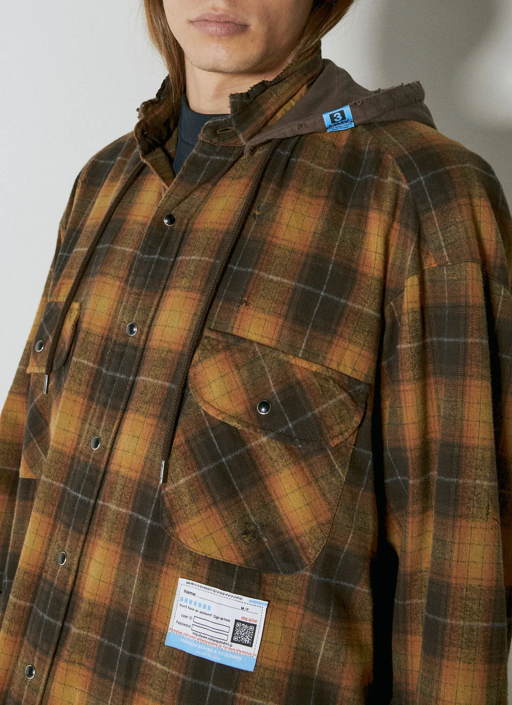 Plaid-Check Cotton Hooded Shirt