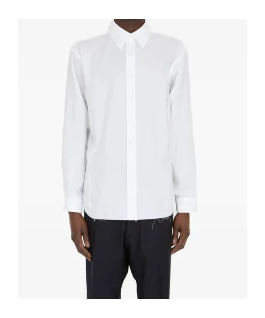 Long-Sleeved Frayed-Hem Shirt