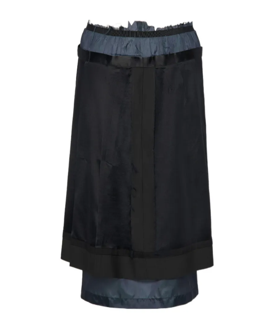 Layered Frayed Detail Midi Skirt