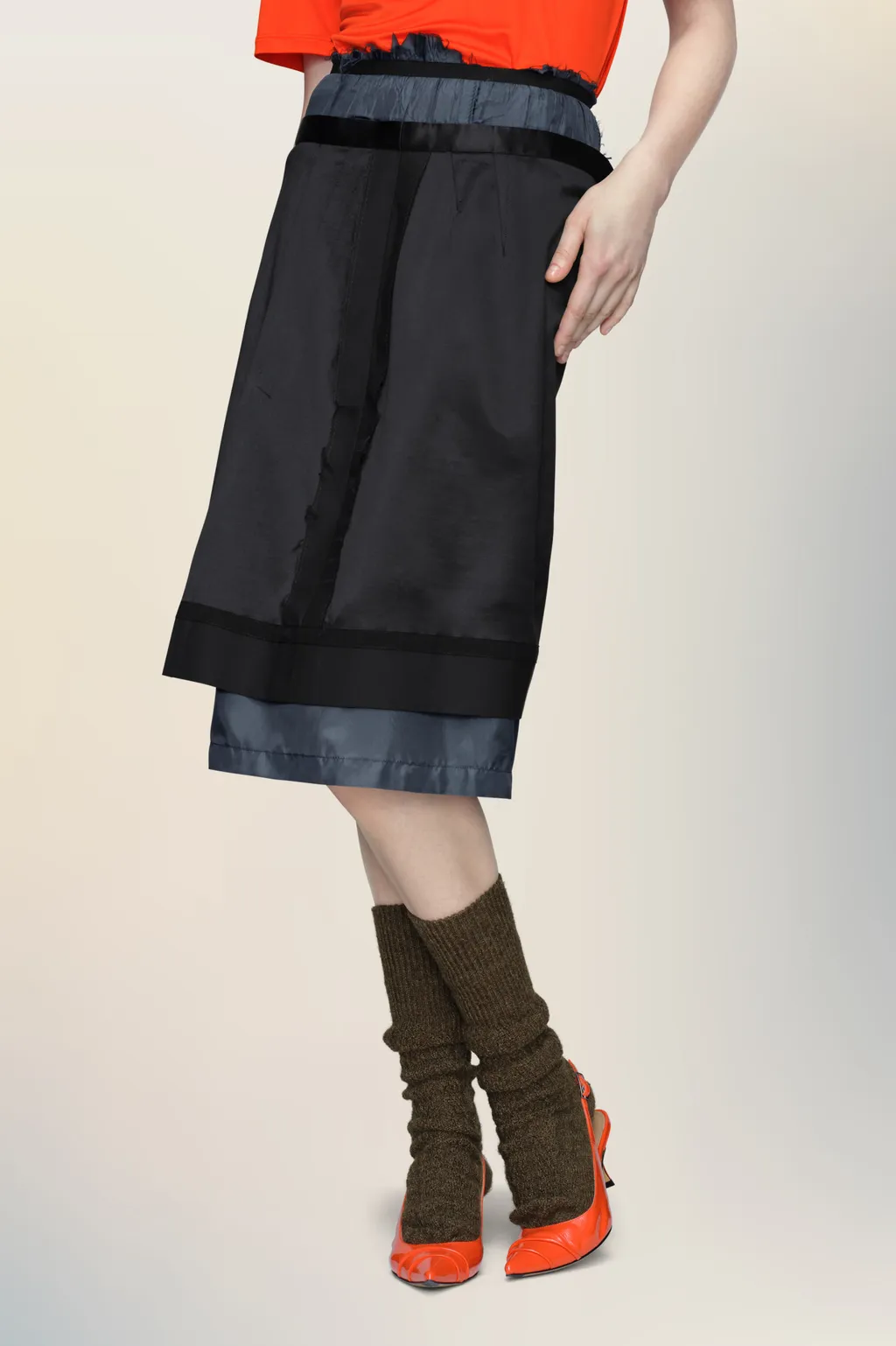 Layered Frayed Detail Midi Skirt